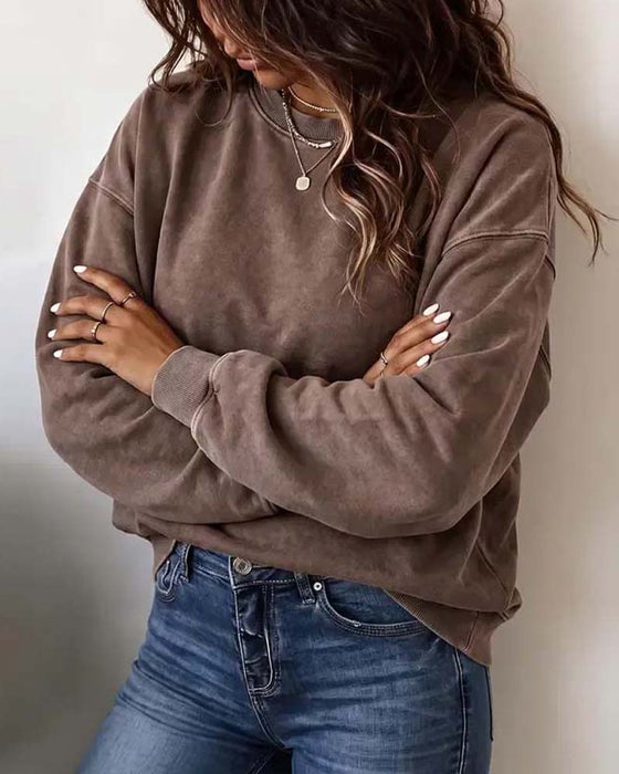 Crew Neck Drop Shoulder Long Sleeve Loose Sweatshirt