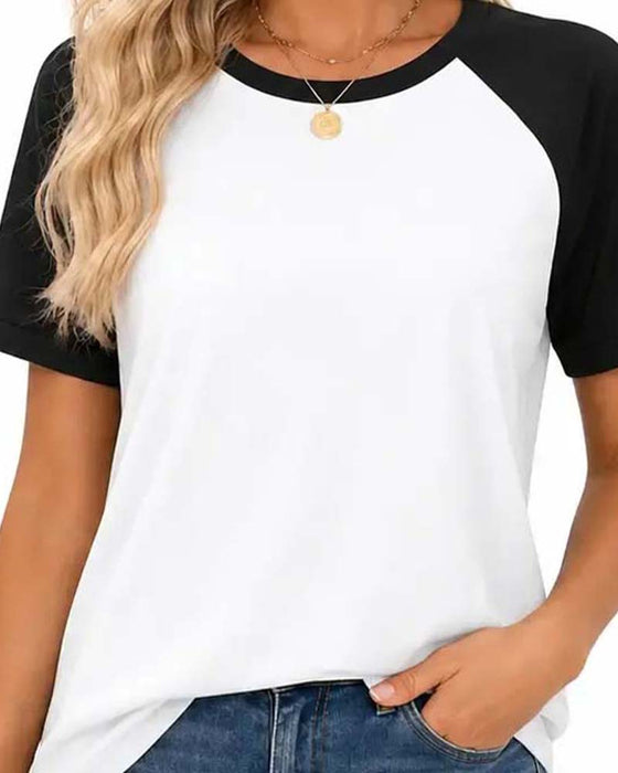 Crew Neck Color-Block Raglan Sleeve T-Shirt