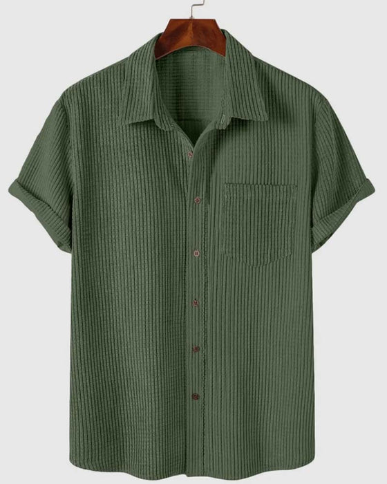 Lapel Button Solid Men's Short Sleeve Shirt