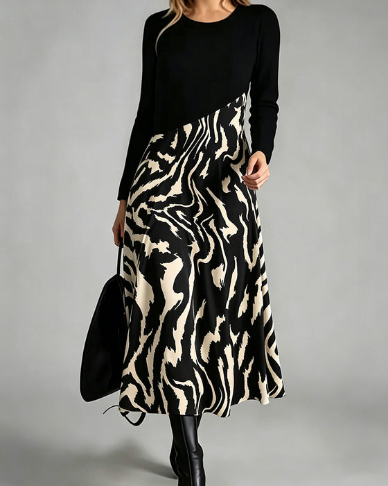 Patchwork Zebra Long Sleeve Dress