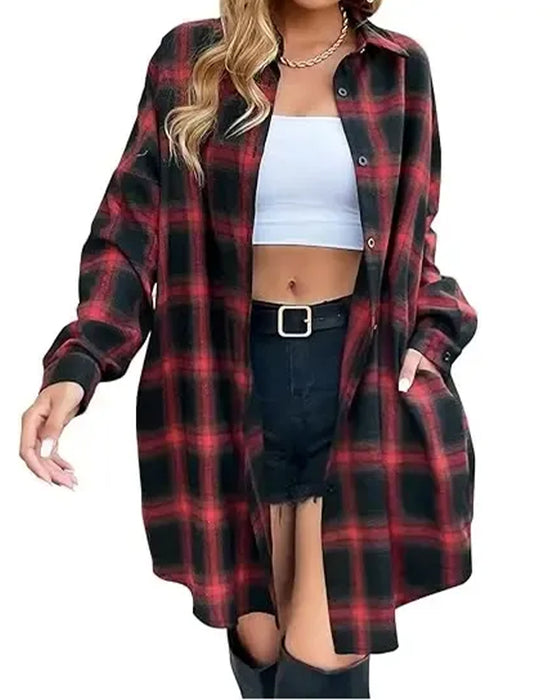 Casual Plaid Print Long Shirt