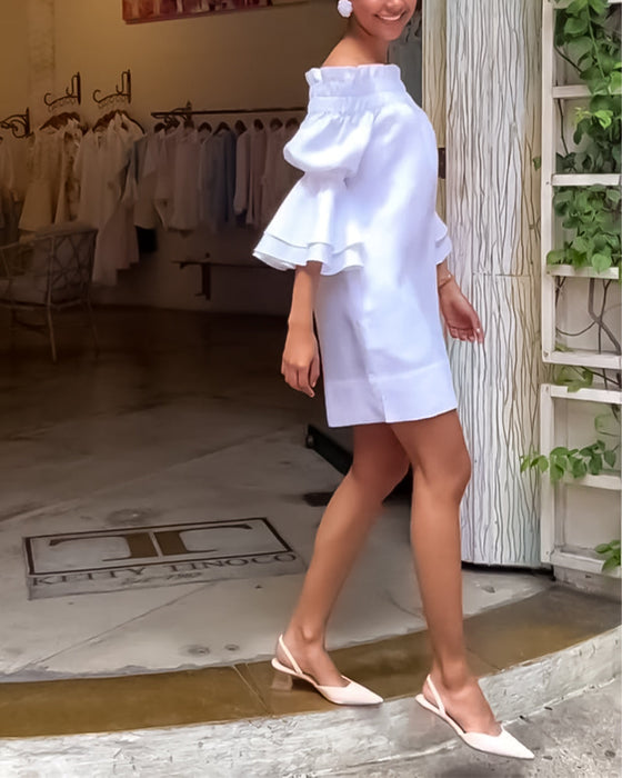 One Shoulder Flare Sleeve Dress