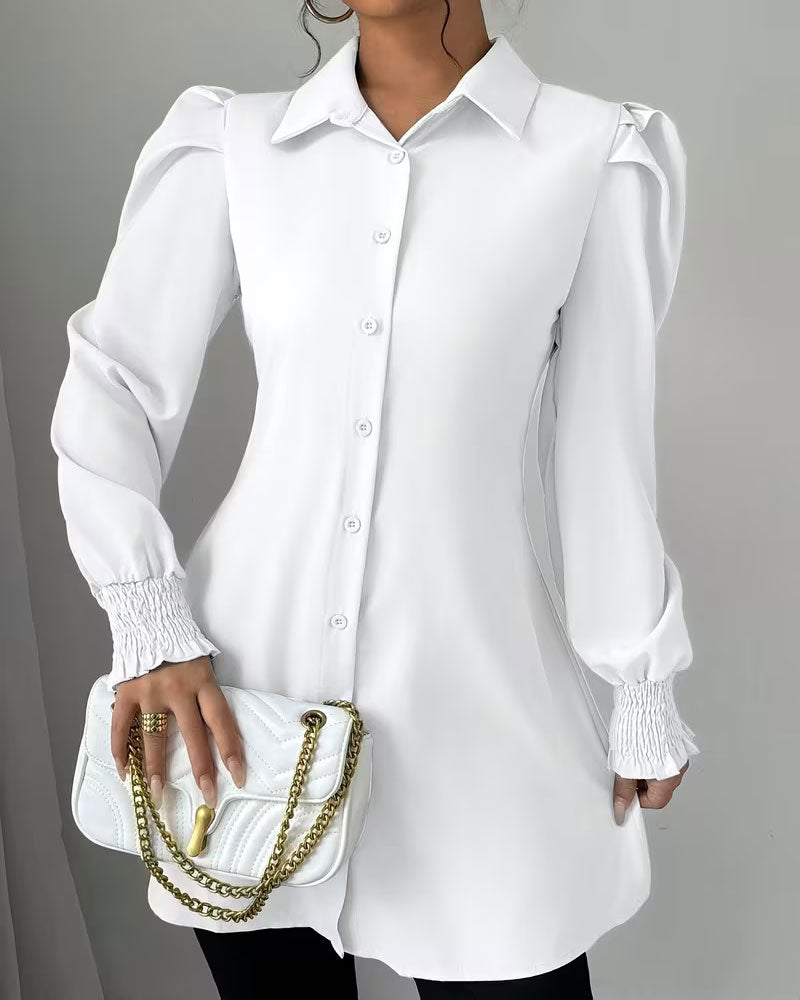 Shirt Collar Solid Trendy Blouse