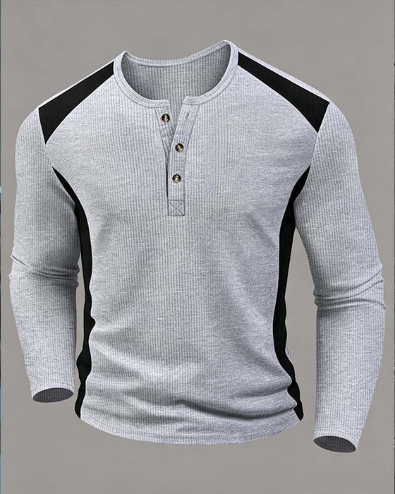 Two-Tone Crewneck Buttoned Top