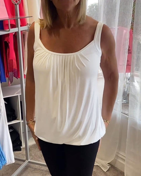 Set Pleated solid casual sleeveless top