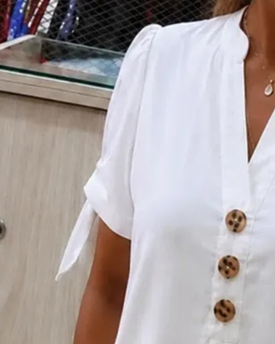 V-Neck Straight Half-Button Dress