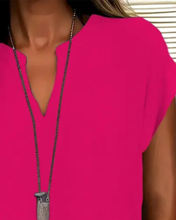 Casual Drop Shoulder V-Neck Short Sleeve Blouse