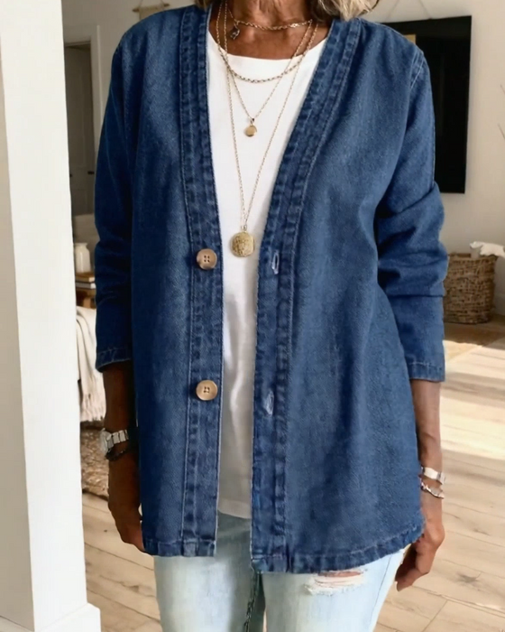 Denim V-Neck Cardigan Coat