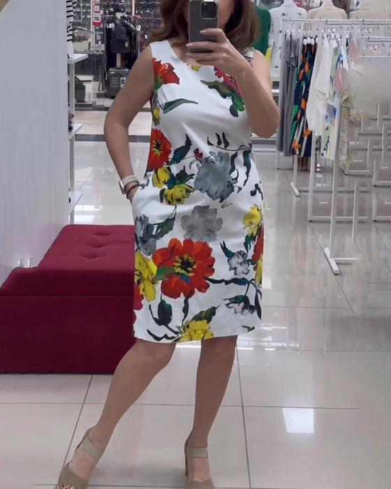 Floral print sleeveless elegant dress