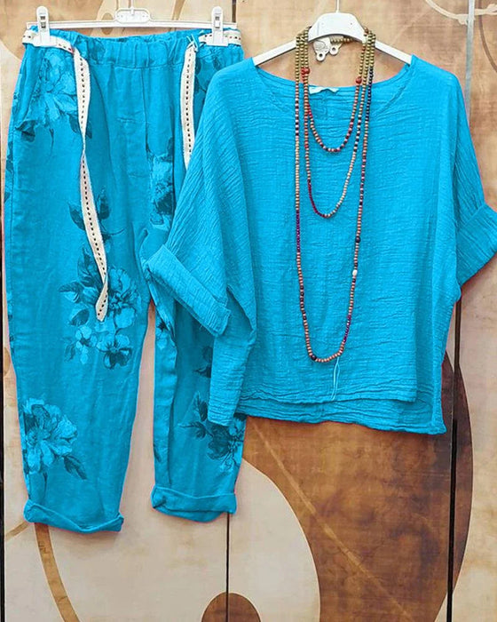 Floral printing casual two-piece suits