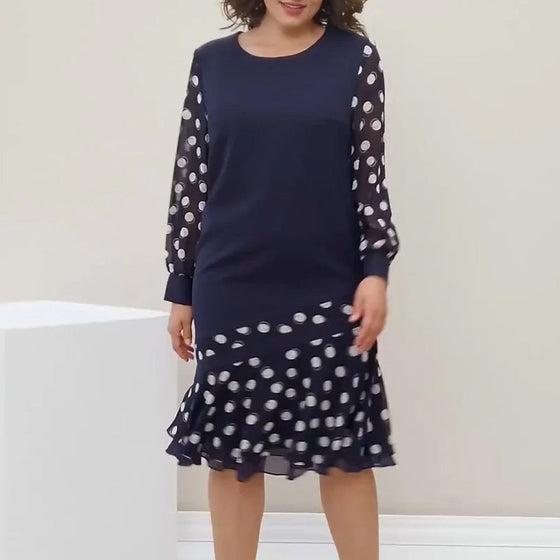 Round Neck Long Sleeve Polka Dot Dress