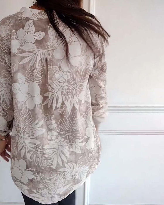 Patchwork sequined leaf print top