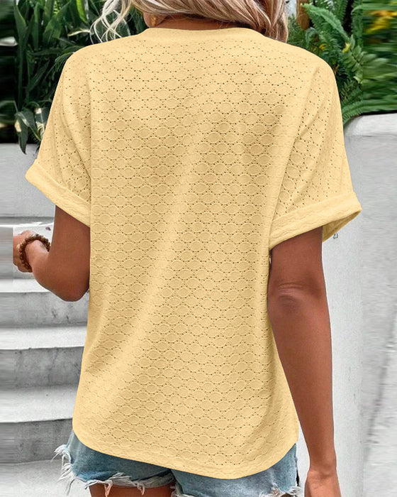 Casual solid color button v-neck blouse