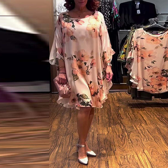 Printed Bat Sleeve Dress