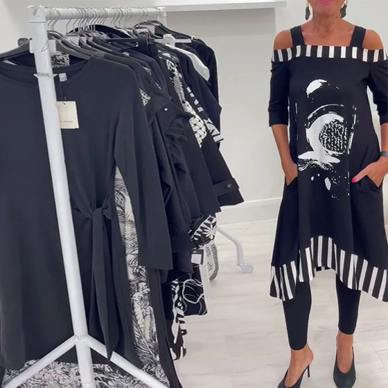 Off-Shoulder Irregular Loose Print Dress