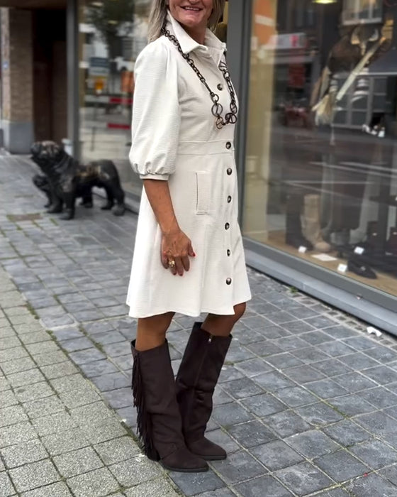 Collared Three-Quarter Sleeve Dress