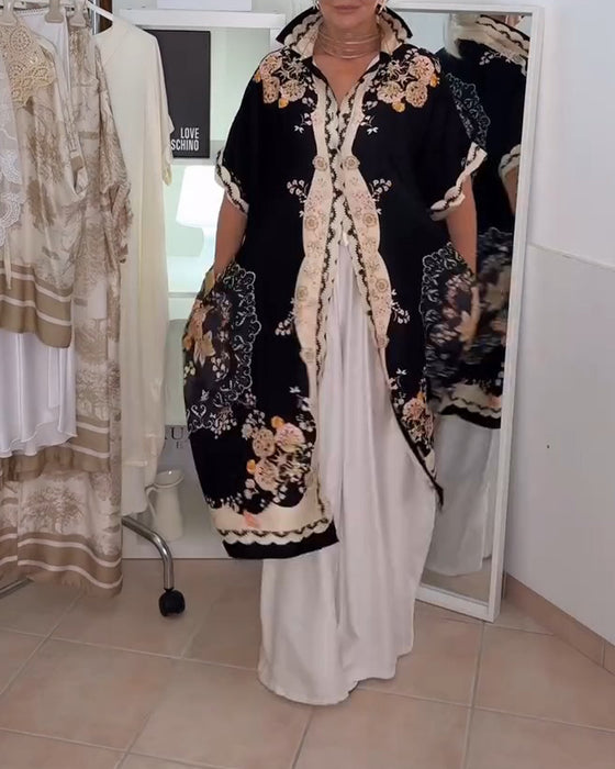 Chic Bohemian Vacation Shirt Dress with Collar