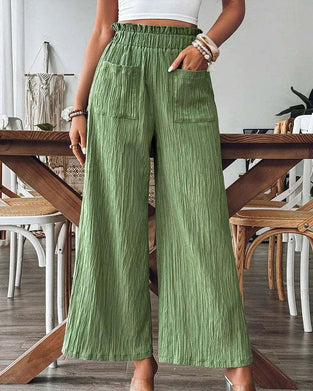 Patch Pocket Solid Elastic Waist Casual Pant