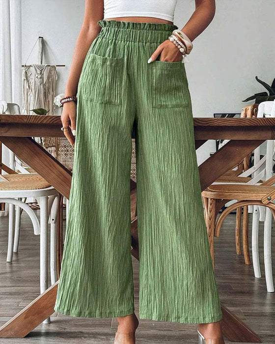 Patch Pocket Solid Elastic Waist Casual Pant