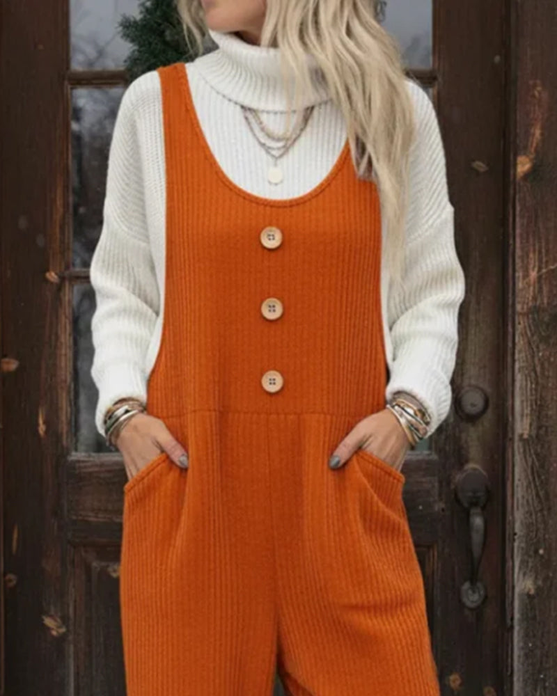 Fashion Solid Pocket Suspender Jumpsuit