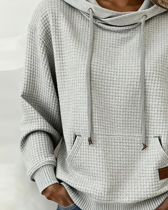 Hooded Drawstring Waffle Sweatshirt
