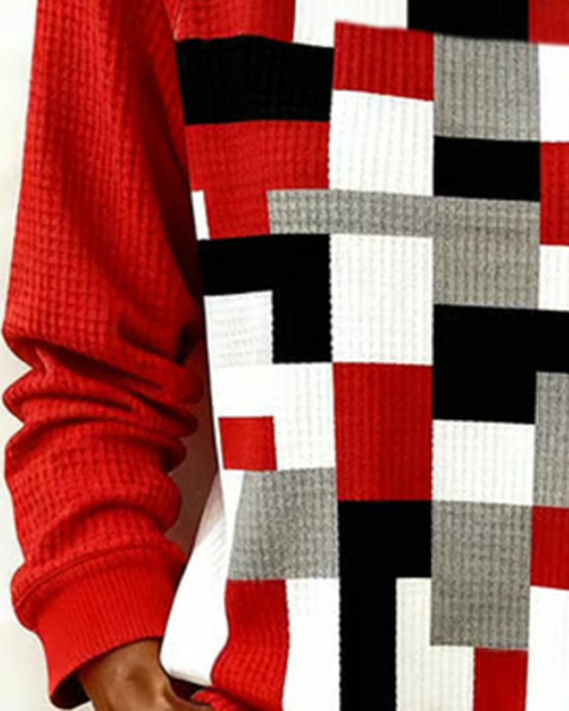 Waffle Square Print Sweatshirt