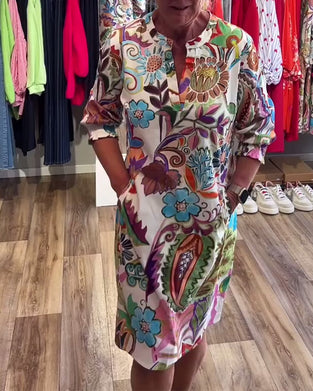 Stand Collar Floral Dress