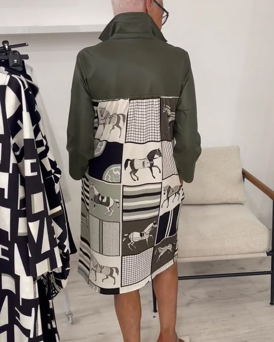 Lapel Solid Long Sleeve Dress