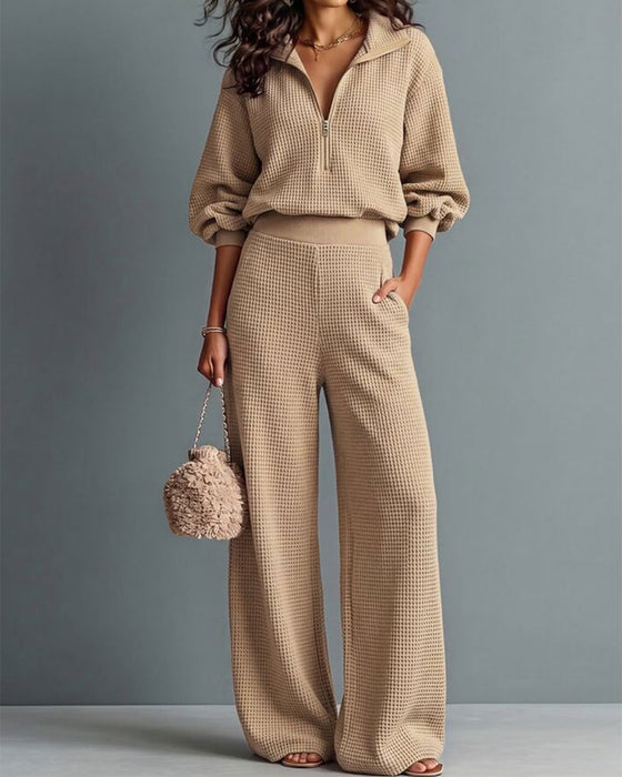 Waffle Half-Zip Pocket Set