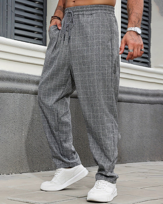 Men's Plaid Drawstring Pocket Pants