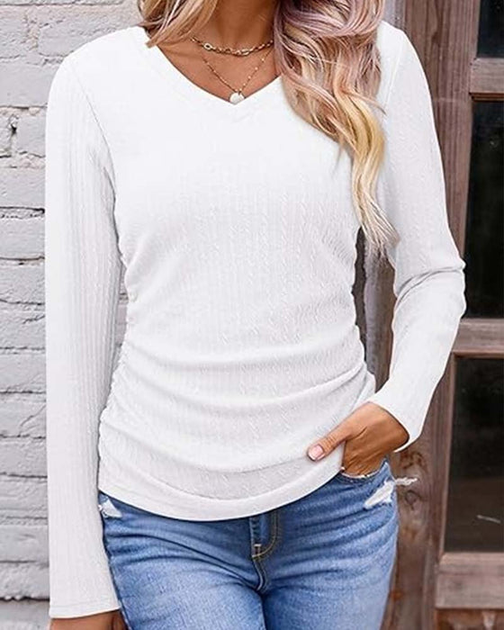 V-Neck Slim Fit Textured Blouse