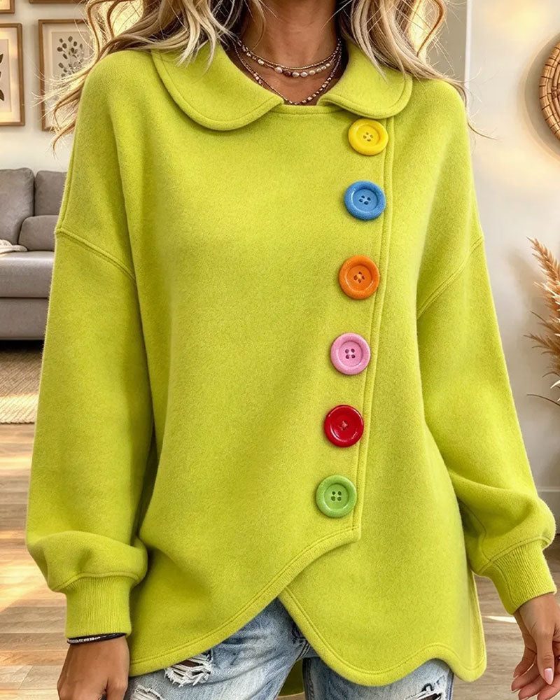 Lapel Contrast Buttoned Cross Coat