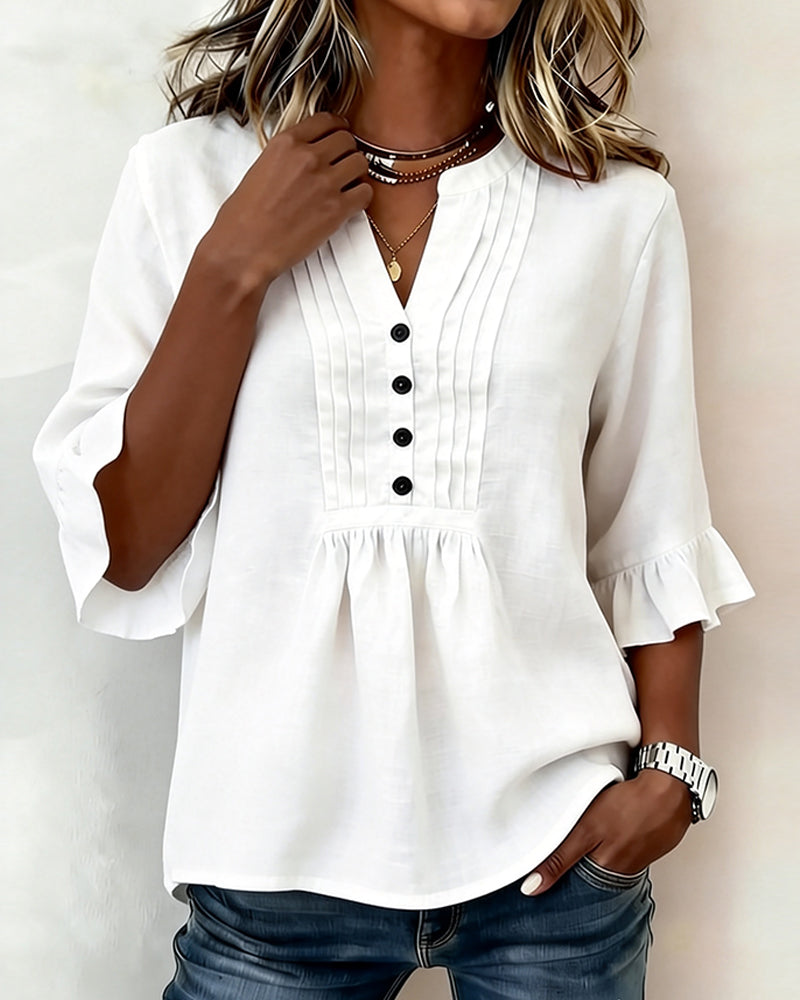 Ruffled Frilled Solid Color Blouse