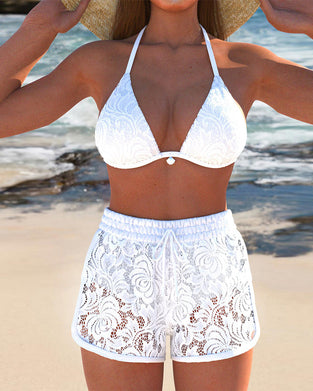 Solid color lace halter bikini
