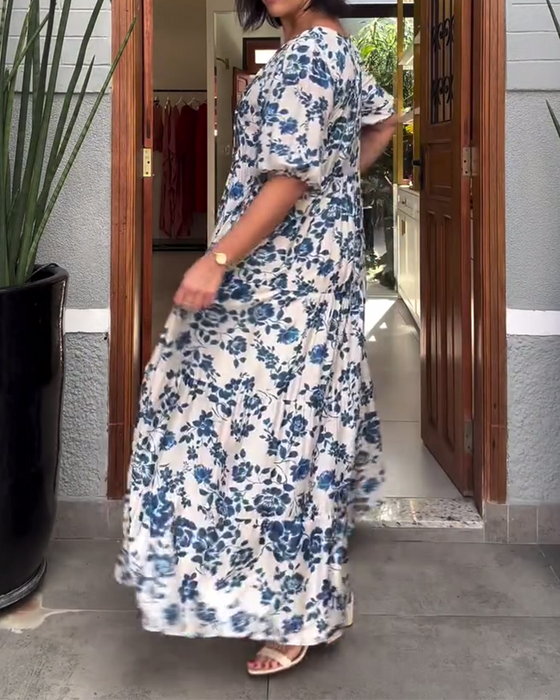 Short-Sleeved Floral Print Dress