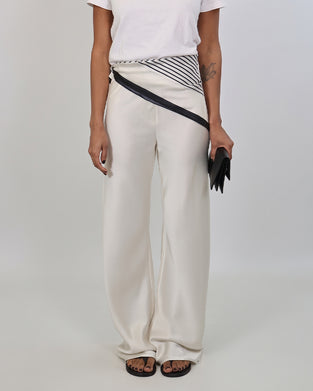Diagonal Striped Patchwork Solid Color Wide-Leg Pants