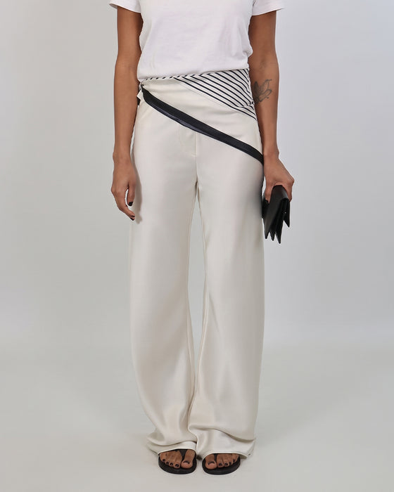 Diagonal Striped Patchwork Solid Color Wide-Leg Pants