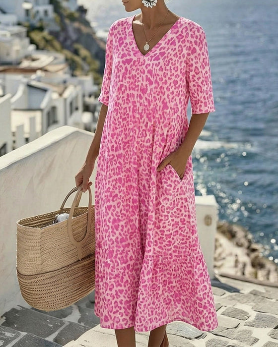 Leopard V-Neck Loose Dresses