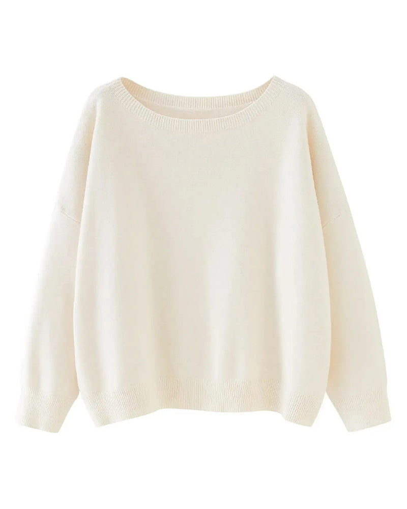 Crew-Neck Drop-Shoulder Solid Loose Pullover