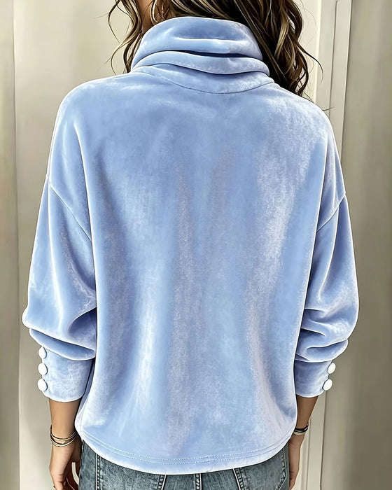 Solid Color High Neck Velvet Top