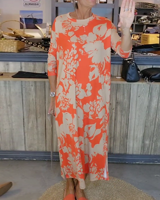 Floral print side slit dress