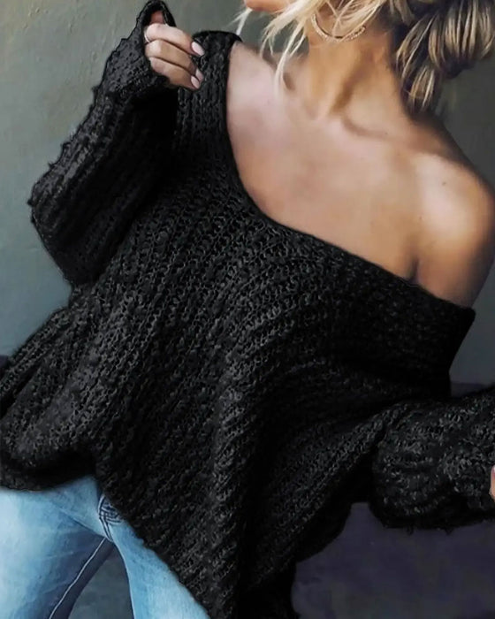 Cutout Drop Shoulder Knit Pullover