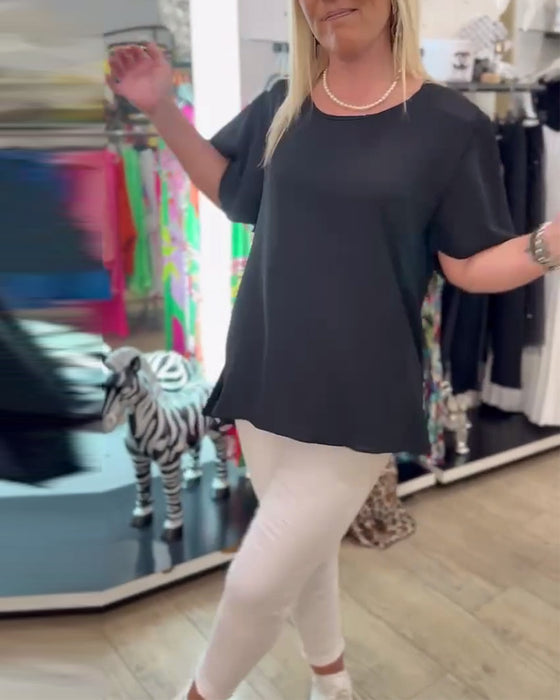 Round Neck Solid Color Blouse