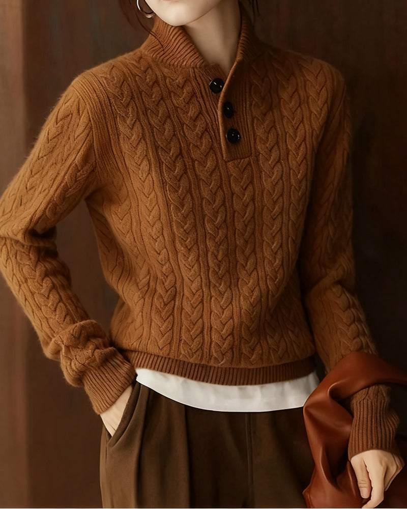 Stand Collar Cable Knit Pullover