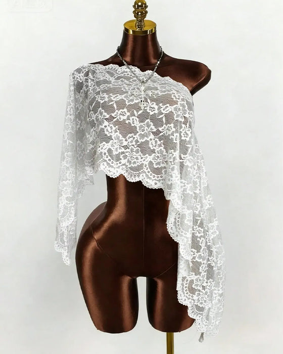 Sheer Lace Long-Sleeve Cover-Ups