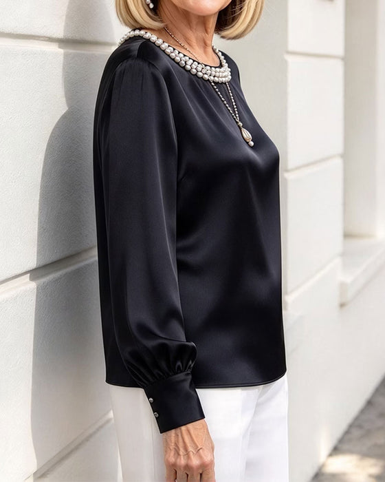 Round Neck Lantern Long Sleeve Blouse
