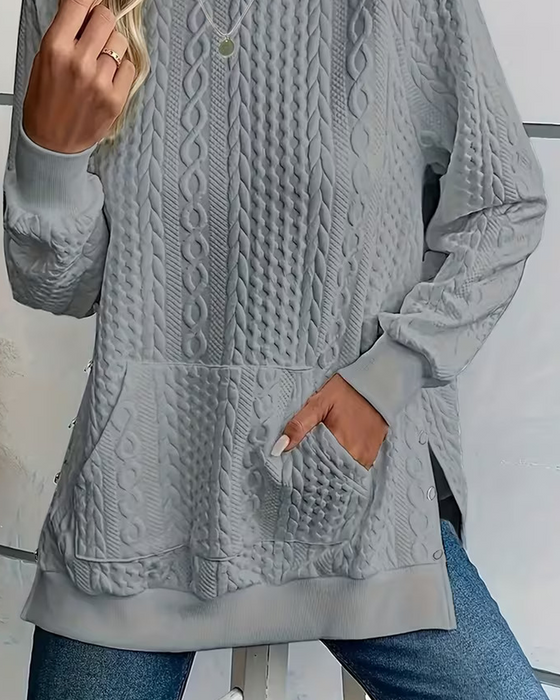 Crew Neck Casual Slit Pocket Sweatshirt