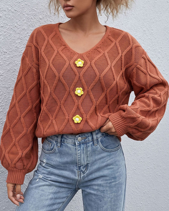 Lantern Sleeve Argyle Fashion Knit Pullover