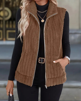 Cozy Plush Stand Collar Vest Coat