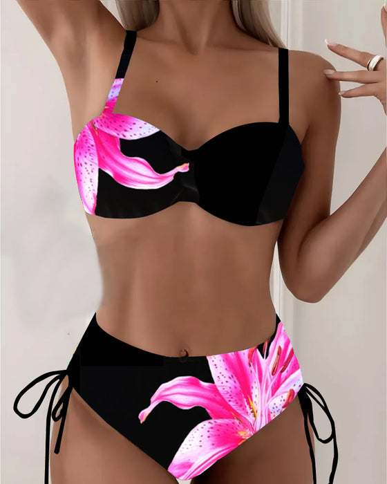 Triangle Tie Floral Print Bikini